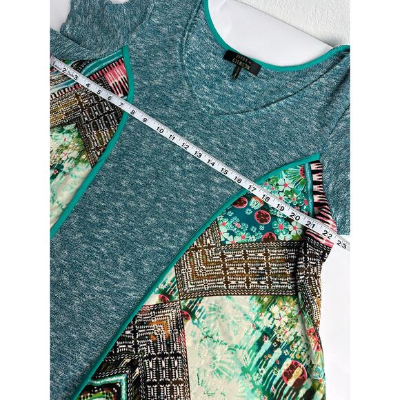 Poeme by Citron Size XL Wearable Art Tunic Top Asymmetrical Hem Blue Colorful - Picture 8 of 11